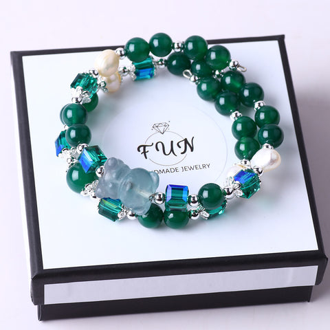 8MM Green Striped Agate Bead Natural Handmade Crystal Bangle FJHGSB001 8MM Green Striped Agate Bead Natural Handmade Crystal Bangle FJHGSB001