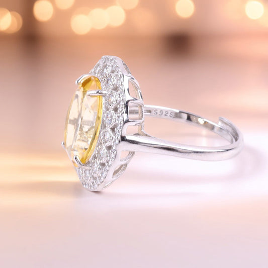 S925 Silver Natural Adjustable Citrine Gemstone Ring FJCR001