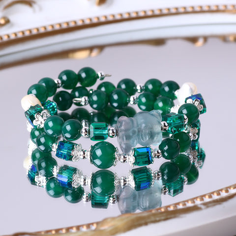 8MM Green Striped Agate Bead Natural Handmade Crystal Bangle FJHGSB001 8MM Green Striped Agate Bead Natural Handmade Crystal Bangle FJHGSB001