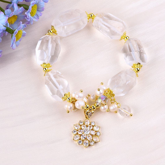 14MM Clear Quartz Raw Bead Natural Handmade Crystal Bracelet FJHQRB001