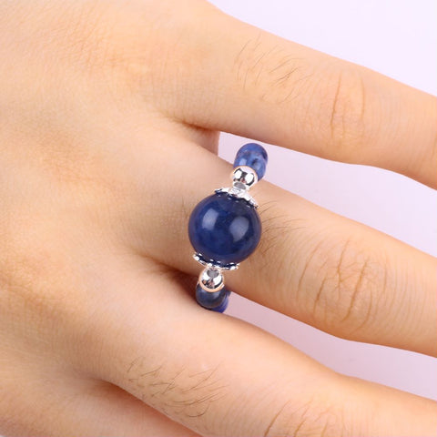 4MM Sodalite Bead Natural Handmade Crystal Adjustable Ring FJHSR001