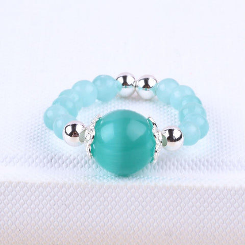 4MM Green Cat's Eye Bead Natural Handmade Crystal Adjustable Ring FJHGR001