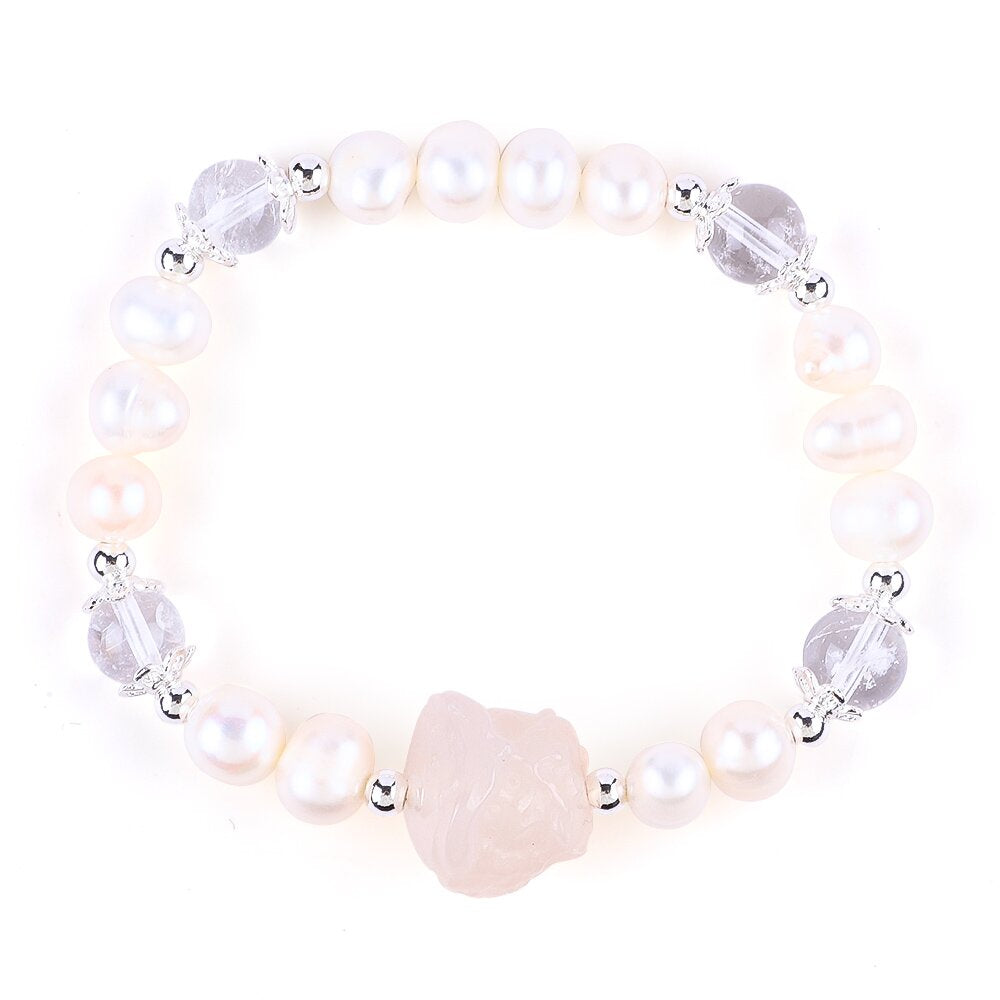 8MM White Pearl Bead Natural Handmade Pearl Bracelet FJHPWB002