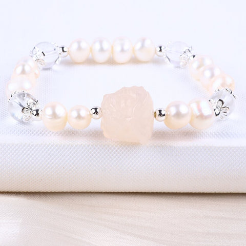 8MM White Pearl Bead Natural Handmade Pearl Bracelet FJHPWB002