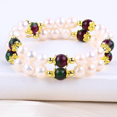 8MM White Pearl Bead Natural Handmade Pearl Bangle FJHPDWB001