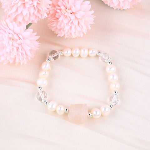 8MM White Pearl Bead Natural Handmade Pearl Bracelet FJHPWB002