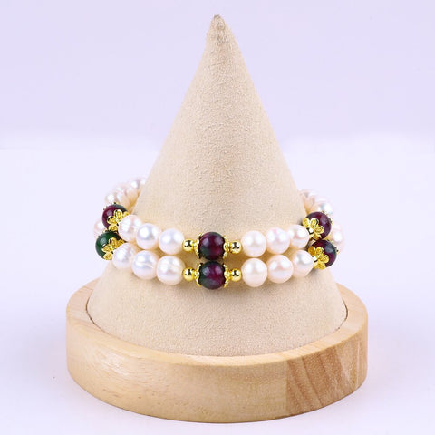 8MM White Pearl Bead Natural Handmade Pearl Bangle FJHPDWB001