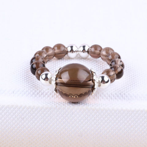 4MM Smoky Quartz Bead Natural Handmade Crystal Adjustable Ring FJHSQR001