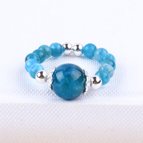 4MM Blue Apatite Bead Natural Handmade Crystal Adjustable Ring FJHBR001