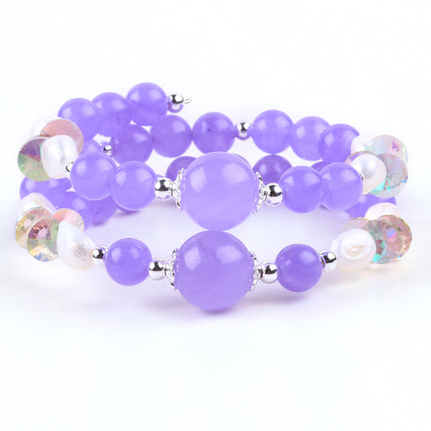 8MM Purple Chalcedony Bead Natural Handmade Crystal Bangle FJHDPCB001