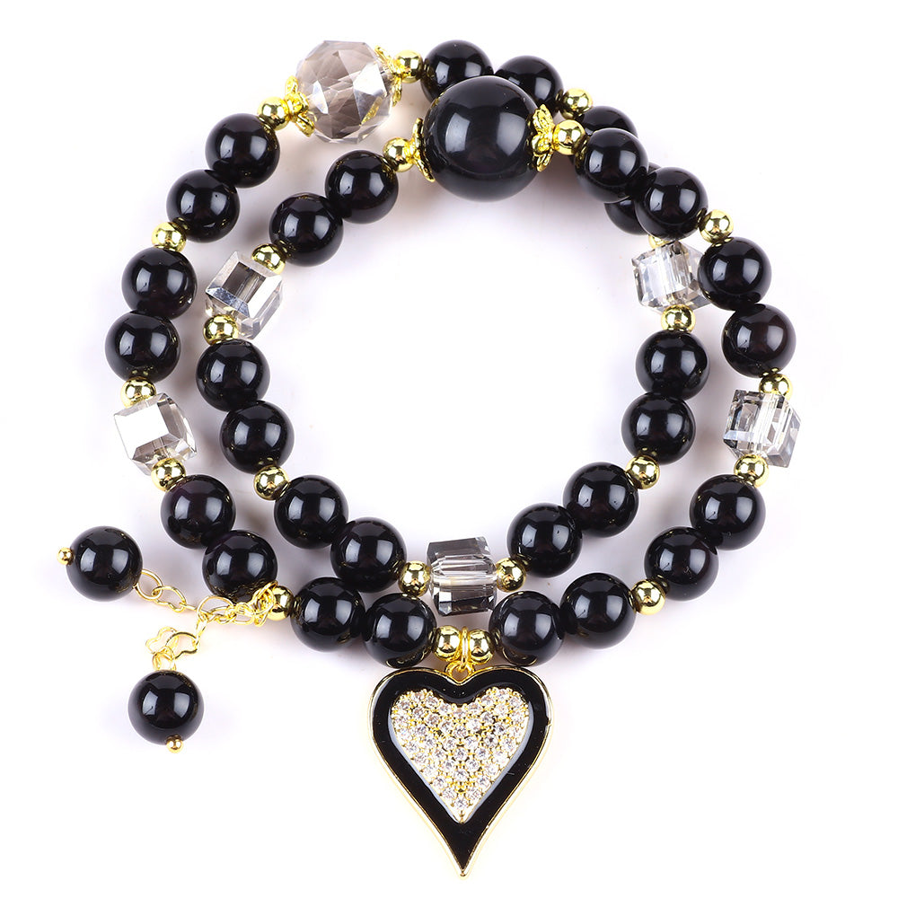 8MM Multi-Layer Golden Obsidian Bead Natural Handmade Crystal Bracelet FJHMGOB001