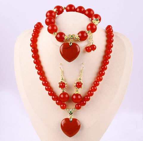 Red Agate Bead Natural Handmade Crystal Set FJHRS001