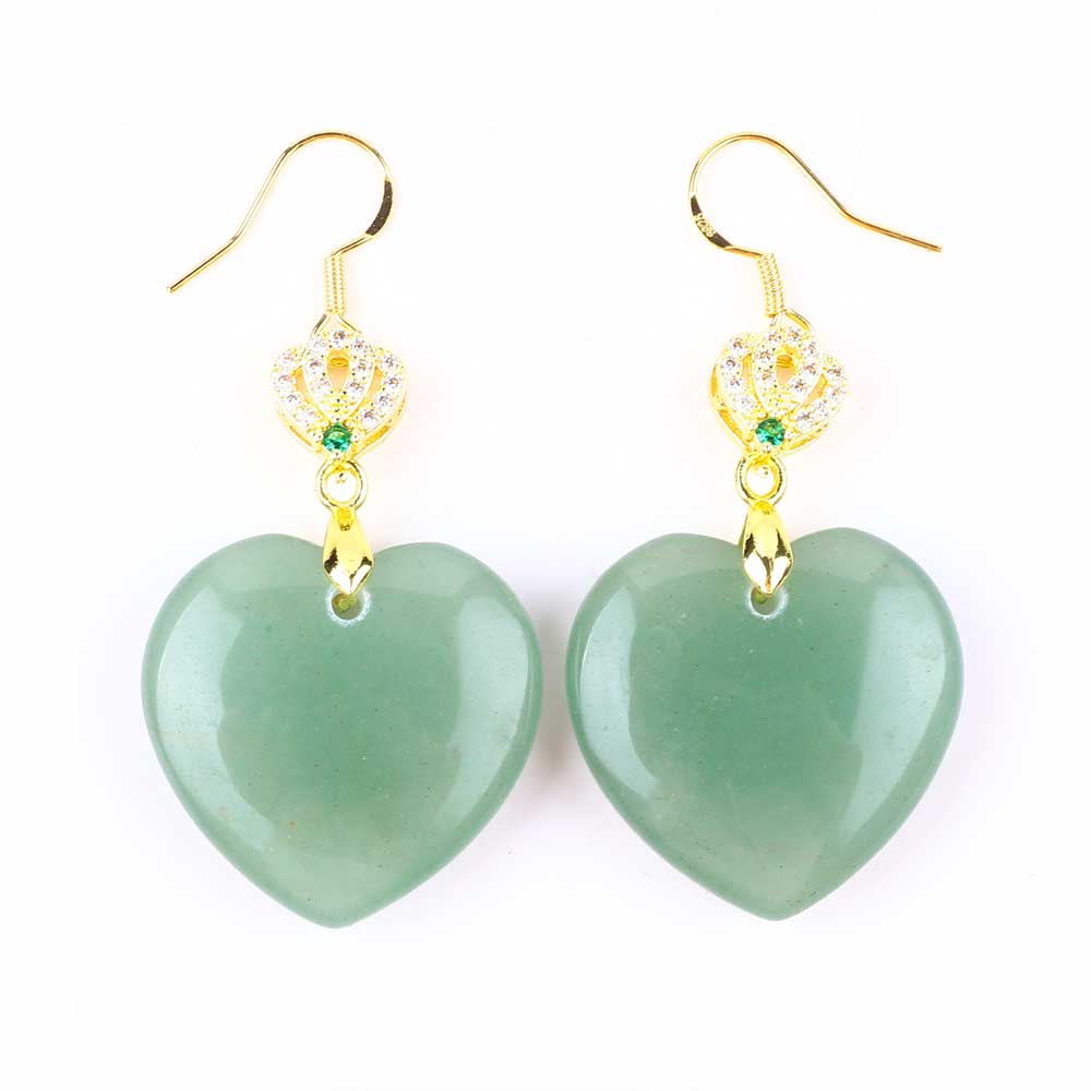 19g/pc Green Adventurine Heart Shape Natural Handmade Crystal Earrings FJHGAHE001