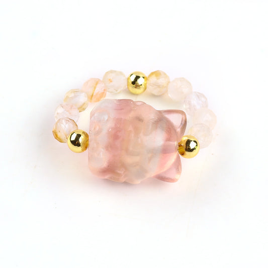 4MM Golden Healer Beads Natural Handmade Crystal Adjustable Ring FJHGR001