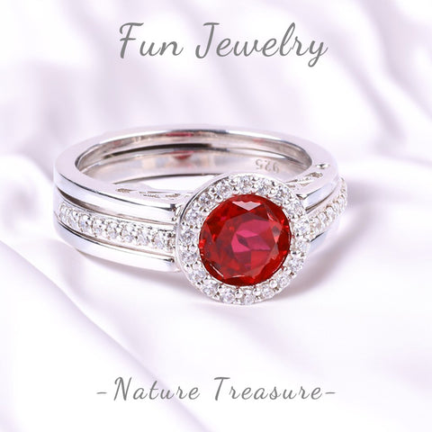 S925 Silver Lab Grown Gemstone Ruby Circle Ring FJLRR003