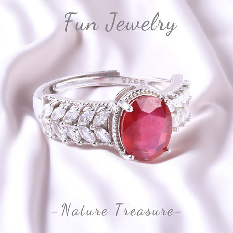 S925 Silver Natural  Adjustable Ruby Leaf Lace Gemstone Ring FJRR003