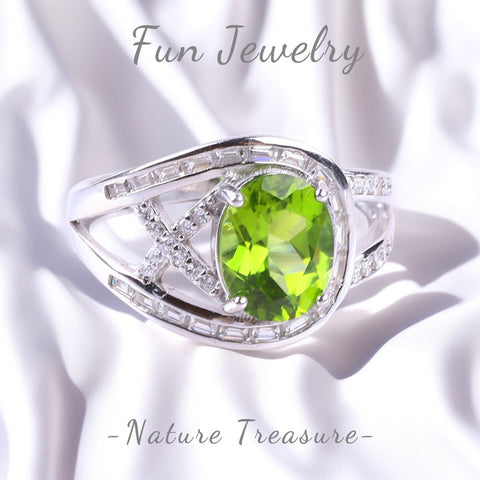 S925 Silver Natural Adjustable Peridot Fashion Gemstone Ring FJPR005