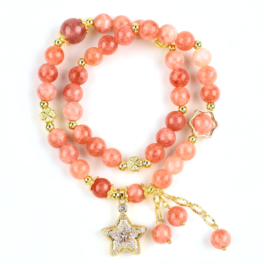 8MM+10MM Multi-Layer Sun Stone Beads With Star Natural Handmade Crystal Bracelet FJHMSSB001