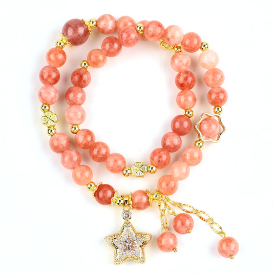 8MM+10MM Multi-Layer Sun Stone Beads With Star Natural Handmade Crystal Bracelet FJHMSSB001