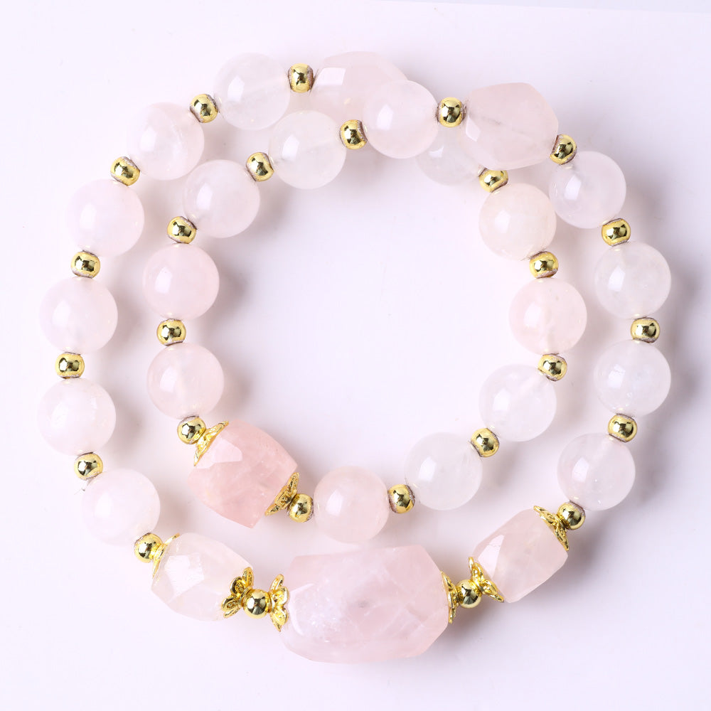 10MM+14MM Rose Quartz Bead Multi-Layer Natural Handmade Crystal Bracelet FJHMRB001