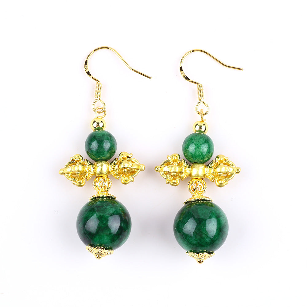 21g/pc Green Jadeite Bead Natural Handmade Crystal Earrings FJHMGJE001