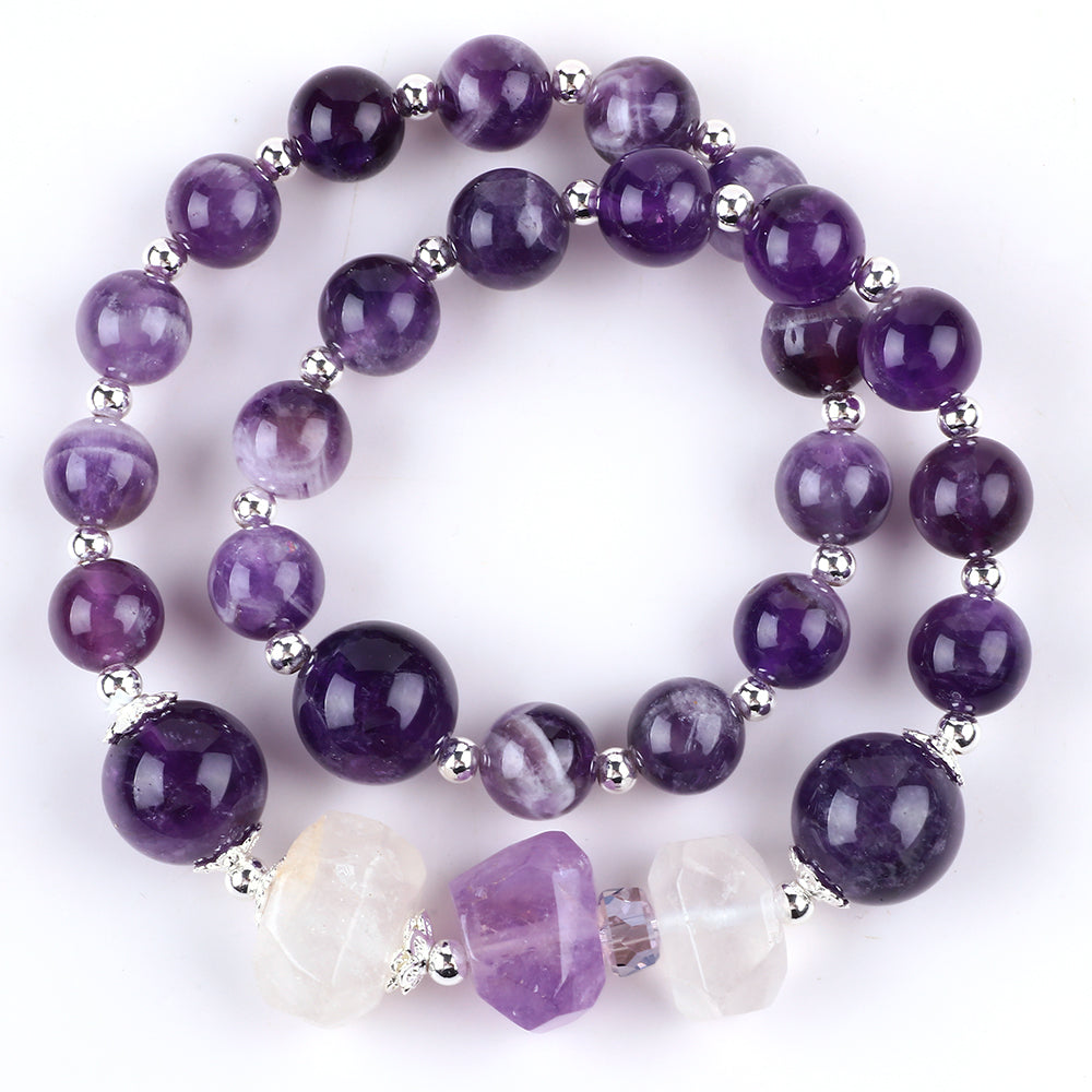 10MM+12MM Amethyst   Multi-Layer Bead Natural Handmade Crystal Bracelet FJHMA001