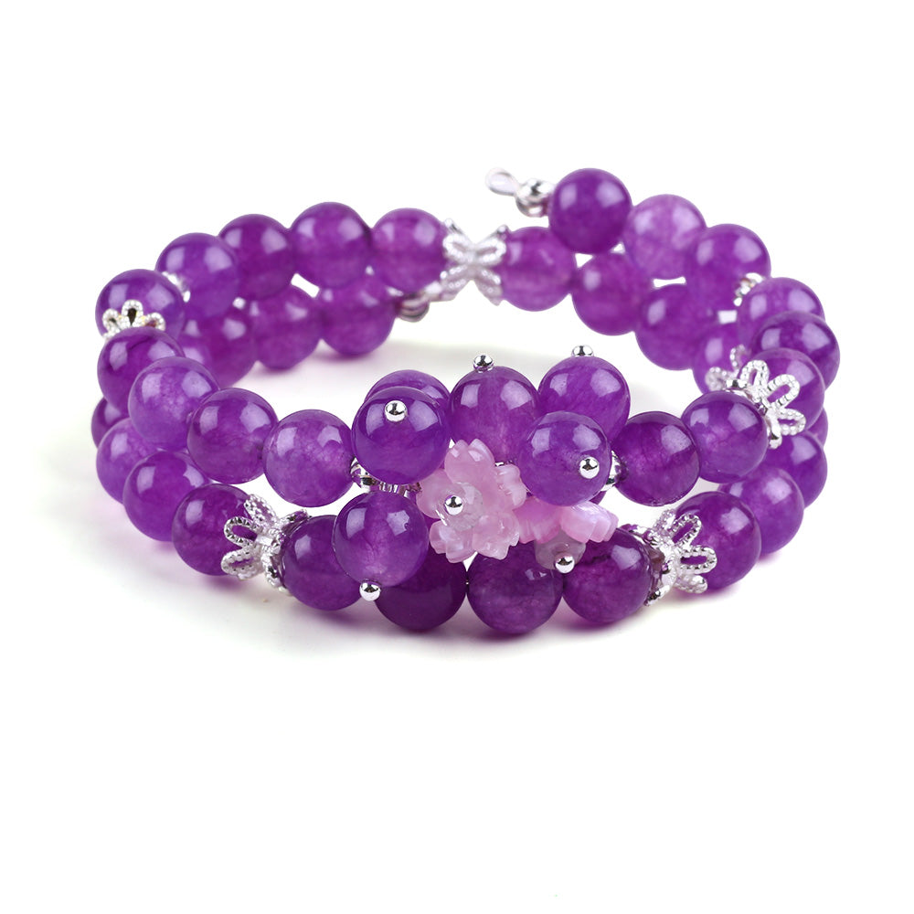 8MM Purple Chalcedony Bead Natural Handmade Crystal Bangle FJHMPCB001