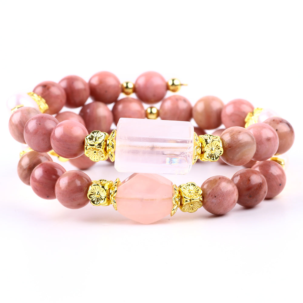 8MM Rhodochrosite Bead Natural Handmade Crystal Bangle FJHDRCB001