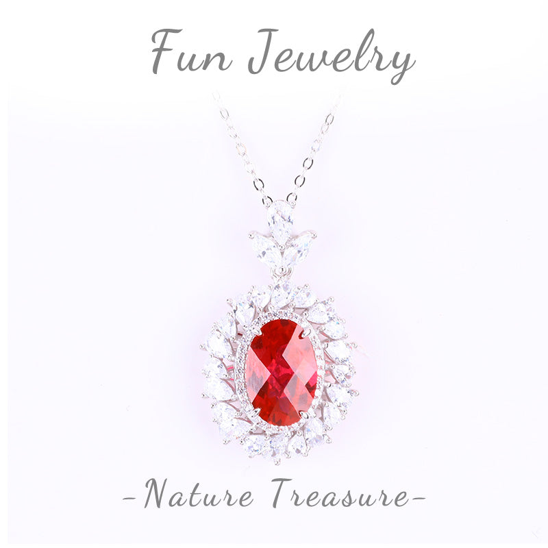 S925 Silver Lab Grown Gemstone Ruby Oval Necklace FJLRN001