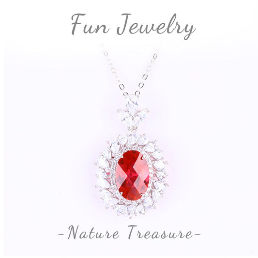 S925 Silver Lab Grown Gemstone Ruby Oval Necklace FJLRN001