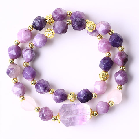 8MM+14MM Purple Mica Bead Multi-Layer Natural Handmade Crystal Bracelet FJHMPMB001