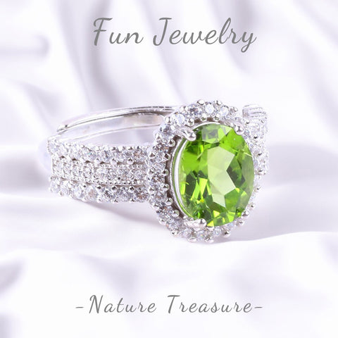 S925 Silver Natural Adjustable Peridot Bling Gemstone Ring FJPR006