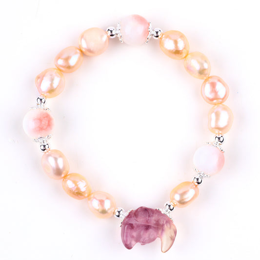 8MM Rose Gold Pearl Bead Natural Handmade Pearl Bracelet FJHPRGB001