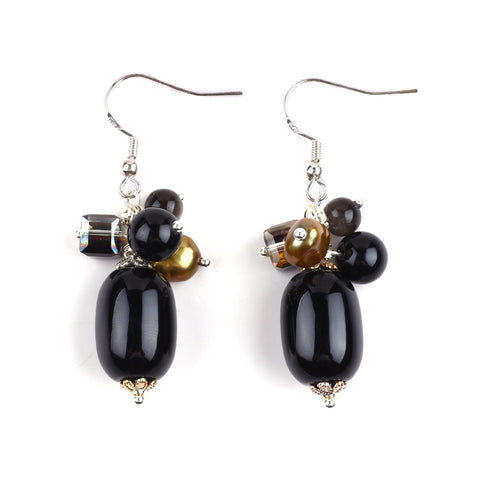 23g/pc Black Obsidian Bead Natural Handmade Crystal Earrings FJHBOE001