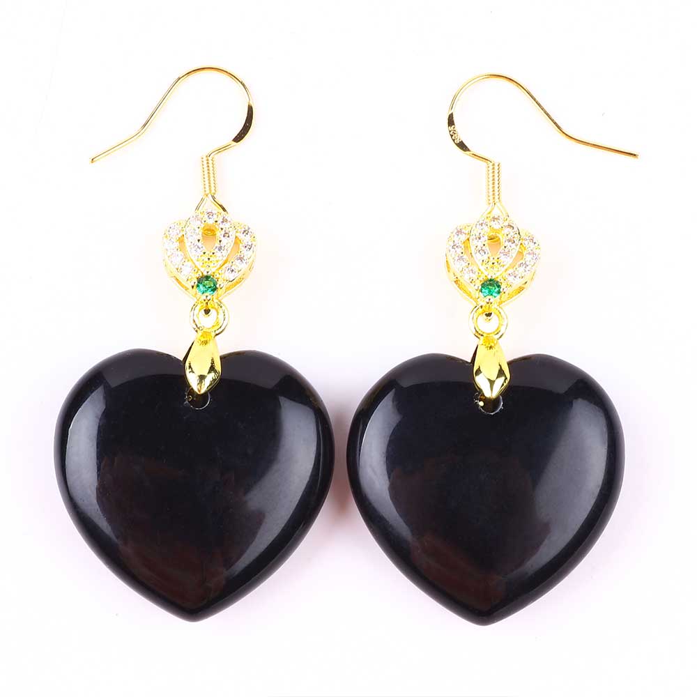 16g/pc Golden Obsidian Heart Shape Natural Handmade Crystal Earrings FJHOHE001