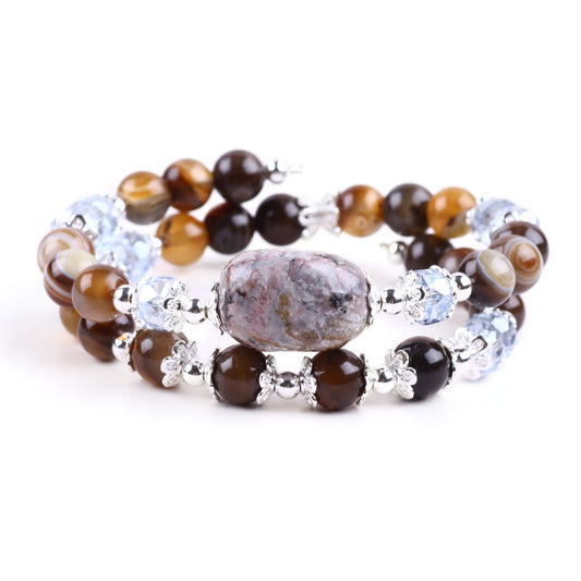 8MM Coffee Agate Bead Natural Handmade Crystal Bangle FJHCAB001