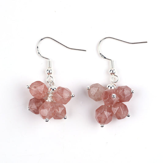 14g/pc Strawberry Quartz Bead Natural Handmade Crystal Earrings FJHMSQE001