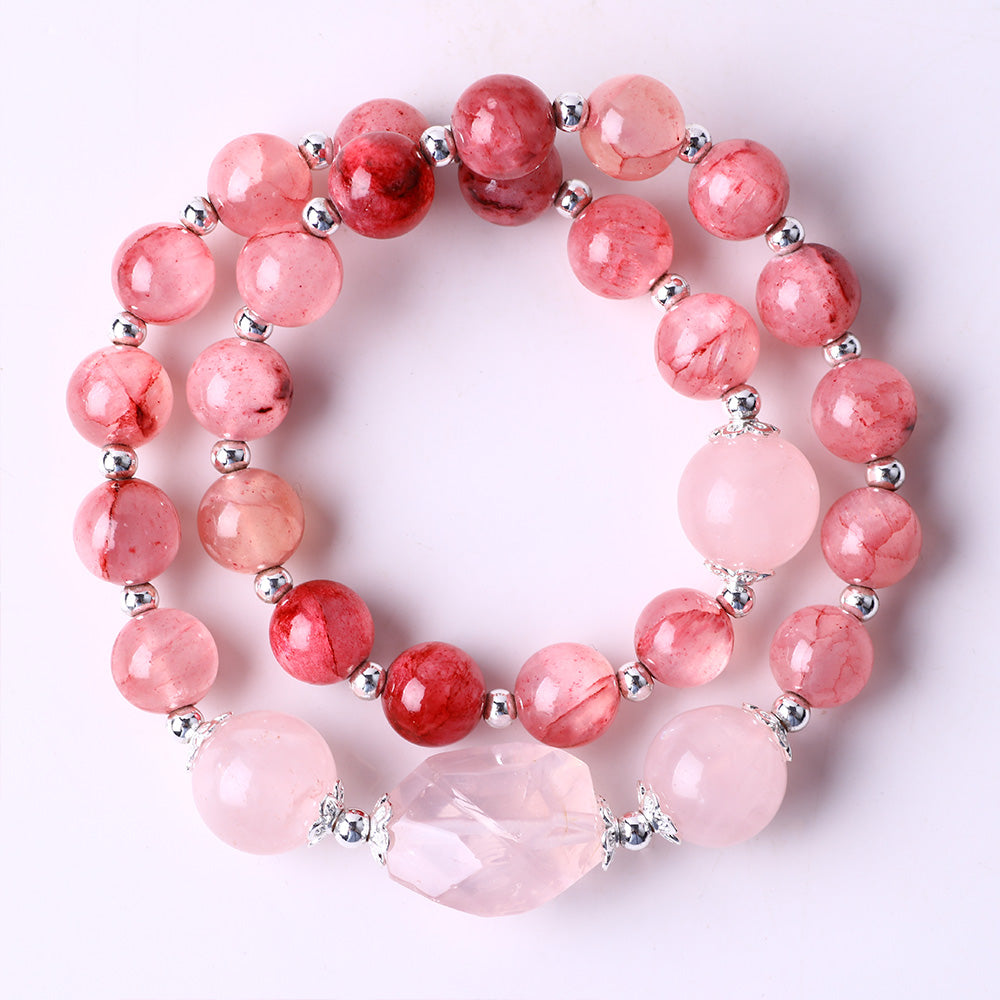 10MM+14MM Pink Afghan Jade Bead Multi-Layer Natural Handmade Crystal Bracelet FJHMPB001