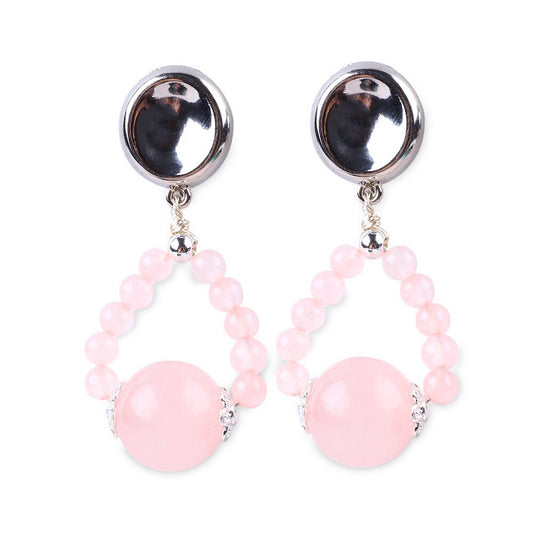 14g/pc Rose Quartz Bead Studs Natural Handmade Crystal Earrings FJHRE001