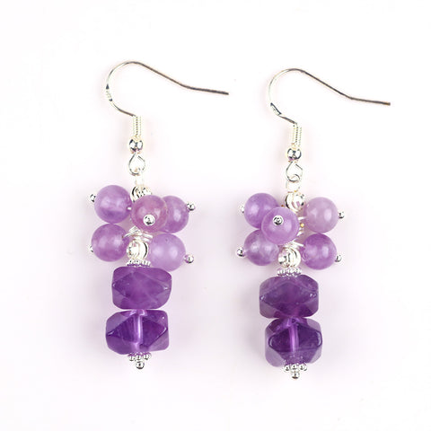 18g/pc Amethyst Bead Natural Handmade Crystal Earrings FJHNAE001