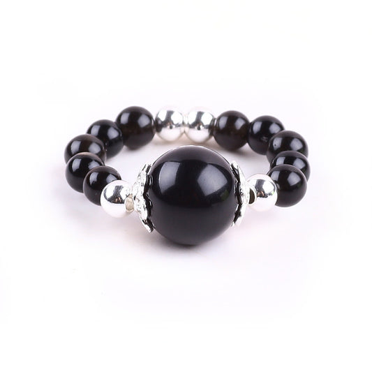 4MM obsidian Beads Natural Handmade Crystal Adjustable Ring FJHOR001