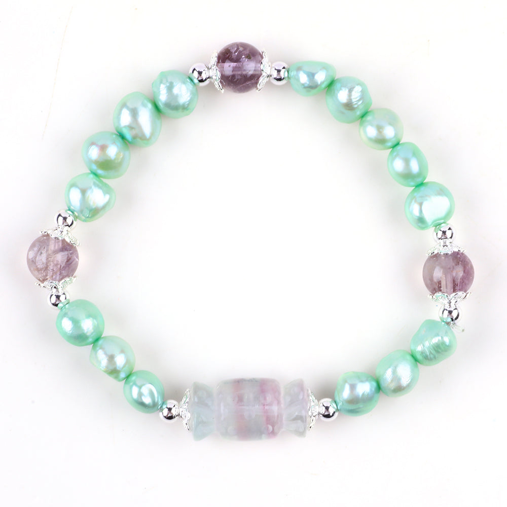 8MM Mint Green Pearl Bead Natural Handmade Pearl Bracelet FJHPMB001