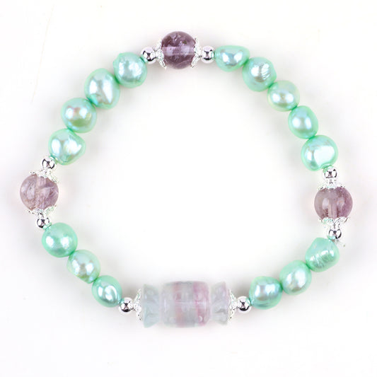 8MM Mint Green Pearl Bead Natural Handmade Pearl Bracelet FJHPMB001