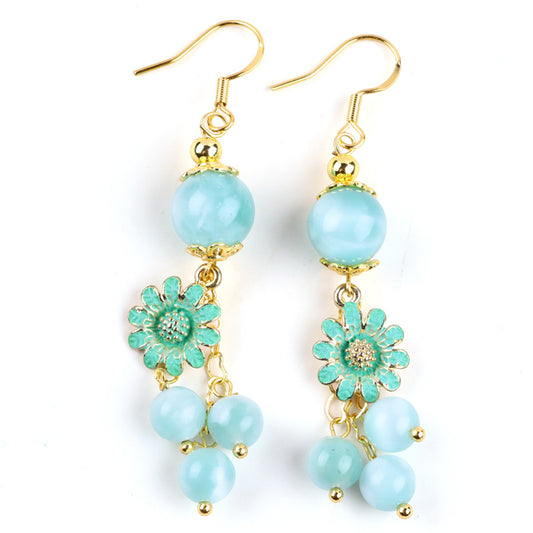 Green Angel Larimar Bead Natural Handmade Crystal Earrings FJHGALEOO1