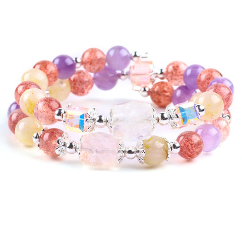 8MM Strawberry Amethyst Blonde Bead Natural Handmade Crystal Bangle FJHDSAB001