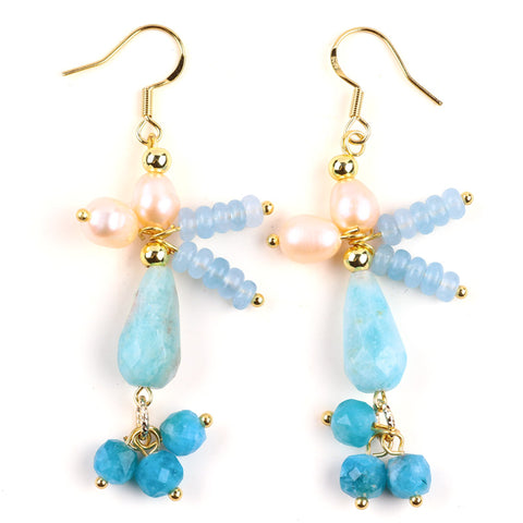 Tianhe Stone Aquamarine with Apatite Bead Natural Handmade Crystal Earrings FJHTAAE001