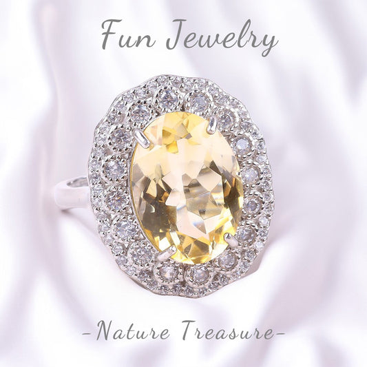 S925 Silver Natural Adjustable Citrine Gemstone Ring FJCR001