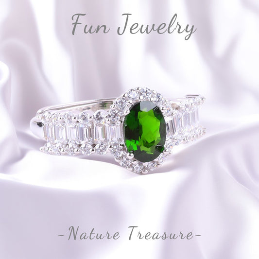 S925 Silver Natural Adjustable Peridot Oval Gemstone Ring FJPR003