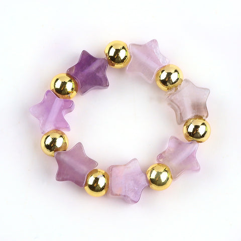 5MM Amethyst Star Beads Natural Handmade Crystal Adjustable Ring FJHASR001