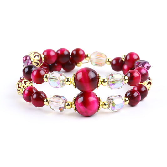 8MM+12MM Red Tiger Eye Bead Natural Handmade Crystal Bangle FJHRTB001